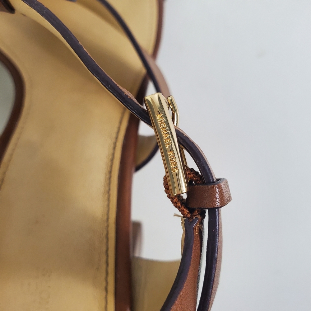 MICHAEL KORS Leather + Wood Flower Strappy Cage Heels / Sandals - Picture 8 of 16